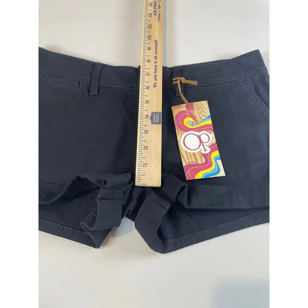 Ocean Pacific Black V‑Notch Cuffed Shorts Sz 9 NWT Cotton Blend Summer Essential